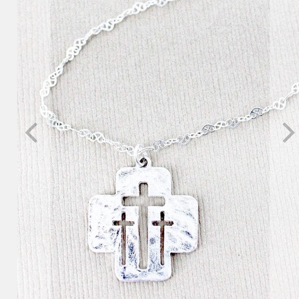 Crave Cutout Silvertone Triple Cross Necklace